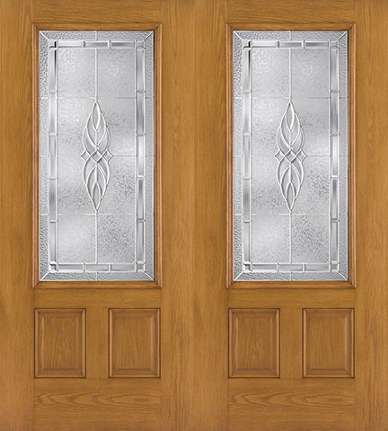 WDMA 68x80 Door (5ft8in by 6ft8in) Exterior Oak Fiberglass Impact Door 3/4 Lite Kensington 6ft8in Double 1