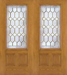 WDMA 68x80 Door (5ft8in by 6ft8in) Exterior Oak Fiberglass Impact Door 3/4 Lite Crystalline 6ft8in Double 2-Panel 1