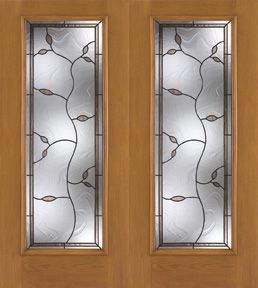 WDMA 68x80 Door (5ft8in by 6ft8in) Exterior Oak Fiberglass Impact Door Full Lite Avonlea 6ft8in Double 2