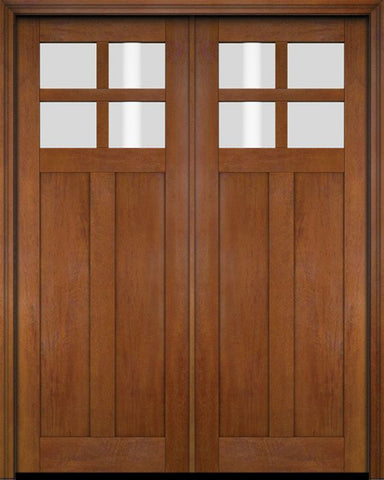 WDMA 70x80 Door (5ft10in by 6ft8in) Exterior Barn Mahogany 4 Lite Craftsman or Interior Double Door 4