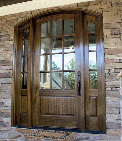 WDMA 70x96 Door (5ft10in by 8ft) French Swing Mahogany Trinity TDL 12 Lite Single Door/2Sidelight Arch Top 2-1/4 Thick 3