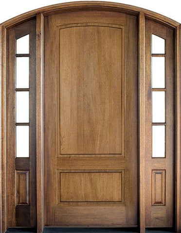 WDMA 70x96 Door (5ft10in by 8ft) Exterior Swing Mahogany Trinity 2 Panel Single Door/2 TDL Sidelight Arch Top 1