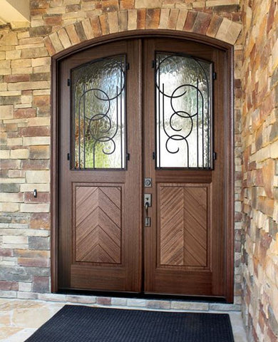 WDMA 72x108 Door (6ft by 9ft) Exterior Mahogany Manchester Impact Double Door/Arch Top w Iron #1 2