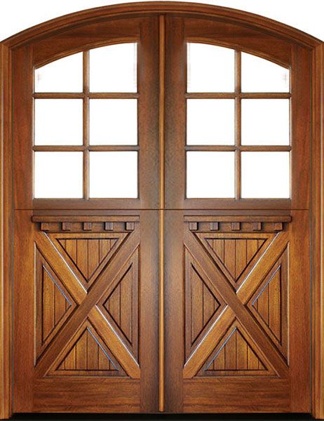 WDMA 72x108 Door (6ft by 9ft) Exterior Mahogany Craftsman Crossbuck 6 Lite Double Door/Arch Top 1