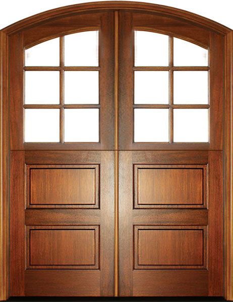 WDMA 72x108 Door (6ft by 9ft) Exterior Mahogany Craftsman 2 Panel Horizontal 6 Lite Double Door/Arch Top 1