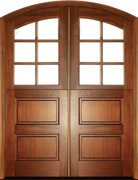 WDMA 72x108 Door (6ft by 9ft) Exterior Mahogany Craftsman 2 Panel Horizontal 6 Lite Double Door/Arch Top 1