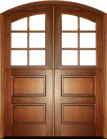 WDMA 72x108 Door (6ft by 9ft) Exterior Mahogany Craftsman 2 Panel Horizontal 6 Lite Double Door/Arch Top 1