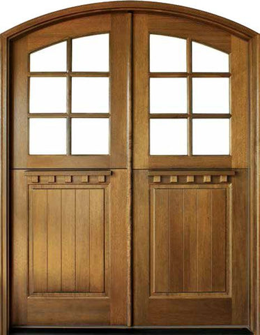 WDMA 72x108 Door (6ft by 9ft) Exterior Mahogany Craftsman 1 Panel 6 Lite Double Door/Arch Top 1