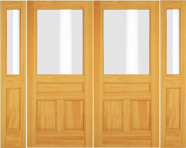 WDMA 72x80 Door (6ft by 6ft8in) Exterior Swing Walnut Wood 1/2 Lite Double Door / 2 Sidelight 1