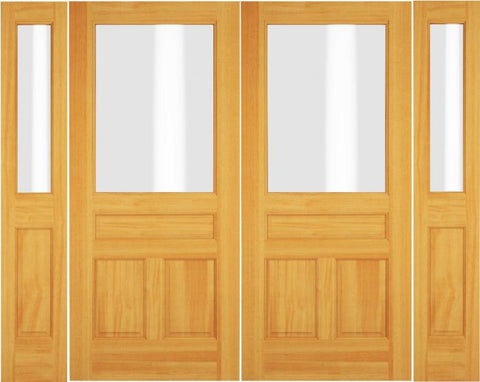 WDMA 72x80 Door (6ft by 6ft8in) Exterior Swing Walnut Wood 1/2 Lite Double Door / 2 Sidelight 1