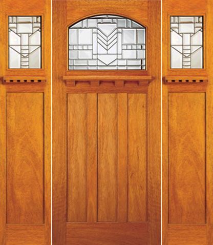 WDMA 72x84 Door (6ft by 7ft) Exterior Mahogany Mission Style Single Door and Two Sidelights 1