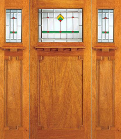 WDMA 72x84 Door (6ft by 7ft) Exterior Mahogany Doors 2-Sidelights Frank Lloyd Wright Glass Design 1