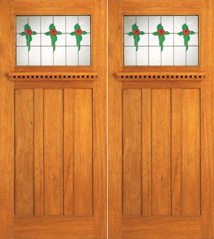WDMA 72x84 Door (6ft by 7ft) Exterior Mahogany Stained Glass Craftsman Style Double Front Doors 1