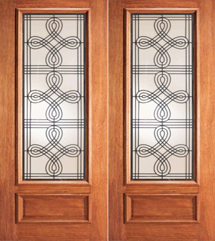 WDMA 72x84 Door (6ft by 7ft) Exterior Mahogany Celtic Ironwork Glass Double Door 3/4 Lite 1