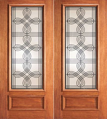 WDMA 72x84 Door (6ft by 7ft) Exterior Mahogany Celtic Ironwork Glass Double Door 3/4 Lite 1
