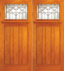 WDMA 72x84 Door (6ft by 7ft) Exterior Mahogany Mission Style Double Front Doors Triple Leaded Glass 1