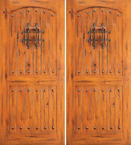 WDMA 72x84 Door (6ft by 7ft) Exterior Knotty Alder Double Door 2 Panel Speakeasy Clavos 1