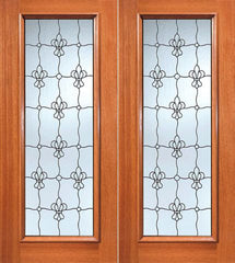 WDMA 72x84 Door (6ft by 7ft) Exterior Mahogany Fleur De Lis Pattern Beveled Glass Double Door Full lite 1