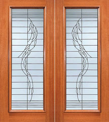 WDMA 72x84 Door (6ft by 7ft) Exterior Mahogany Weeping Willow Branches Beveled Glass Double Door Full lite 1