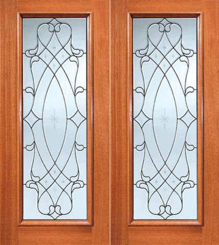 WDMA 72x84 Door (6ft by 7ft) Exterior Mahogany Etched Stars Beveled Glass Double Door Full lite 1