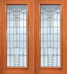 WDMA 72x84 Door (6ft by 7ft) Exterior Mahogany Art Deco Beveled Glass Double Door Full lite 1