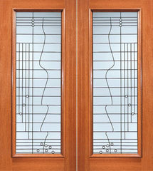 WDMA 72x84 Door (6ft by 7ft) Exterior Mahogany Contemporary Art Deco Beveled Glass Double Door Full lite 1