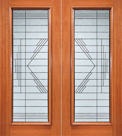 WDMA 72x84 Door (6ft by 7ft) Exterior Mahogany Contemporary Hand-cut Beveled Glass Double Door Full lite 1