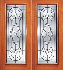 WDMA 72x84 Door (6ft by 7ft) Exterior Mahogany Crown Pattern Beveled Glass Double Door Full lite 1