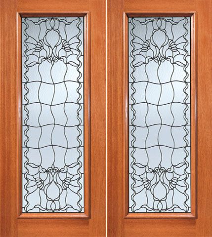 WDMA 72x84 Door (6ft by 7ft) Exterior Mahogany Contemporary Floral Beveled Glass Double Door Full lite 1