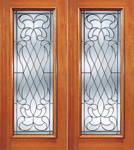 WDMA 72x84 Door (6ft by 7ft) Exterior Mahogany Diamond Pattern Beveled Glass Double Door Full lite 1
