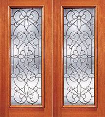 WDMA 72x84 Door (6ft by 7ft) Exterior Mahogany Floral Pattern Beveled Glass Double Door Full lite 1