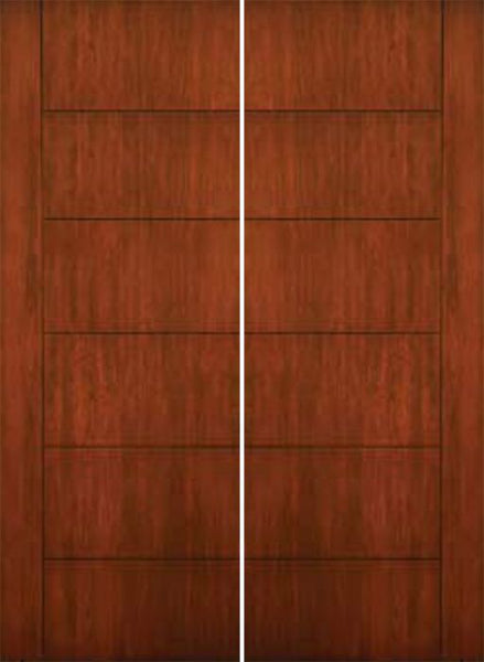 WDMA 72x96 Door (6ft by 8ft) Exterior Cherry 96in Contemporary Lines Single Vertical Grooves Double Fiberglass Entry Door 1