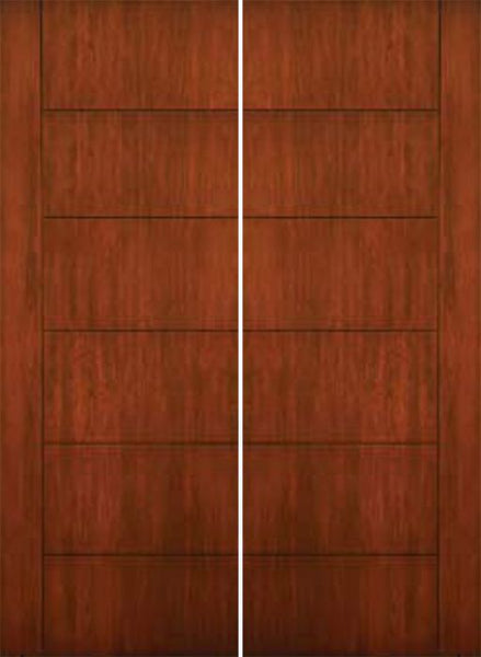 WDMA 72x96 Door (6ft by 8ft) Exterior Cherry 96in Contemporary Lines Single Vertical Grooves Double Fiberglass Entry Door 1