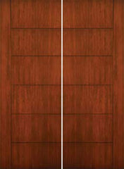 WDMA 72x96 Door (6ft by 8ft) Exterior Cherry 96in Contemporary Lines Single Vertical Grooves Double Fiberglass Entry Door 1
