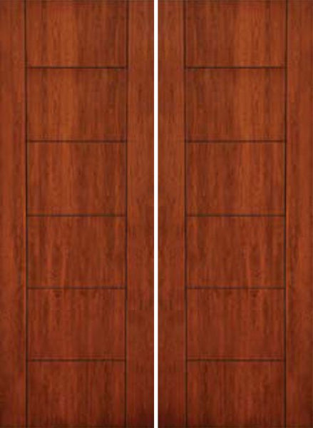 WDMA 72x96 Door (6ft by 8ft) Exterior Cherry 96in Contemporary Lines Two Vertical Grooves Double Entry Door 1
