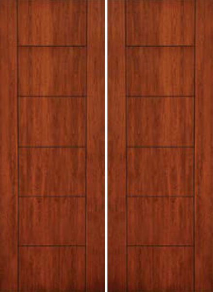 WDMA 72x96 Door (6ft by 8ft) Exterior Cherry 96in Contemporary Lines Two Vertical Grooves Double Entry Door 1