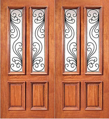 WDMA 72x96 Door (6ft by 8ft) Exterior Mahogany Twin Lite House Double Door with Ironwork 1