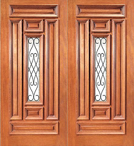 WDMA 72x96 Door (6ft by 8ft) Exterior Mahogany Center Lite House Double Door with Ironwork 1