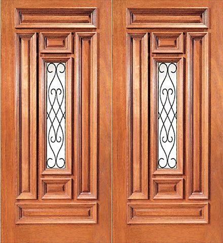 WDMA 72x96 Door (6ft by 8ft) Exterior Mahogany Center Lite House Double Door with Ironwork 1