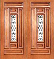 WDMA 72x96 Door (6ft by 8ft) Exterior Mahogany Center Lite House Double Door with Ironwork 1