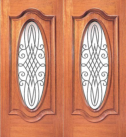 WDMA 72x96 Door (6ft by 8ft) Exterior Mahogany Oval Lite Double Door with Ironwork 1
