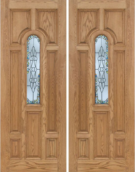 WDMA 72x96 Door (6ft by 8ft) Exterior Oak Carrick Double Door w/ Tiffany Glass - 8ft Tall 1