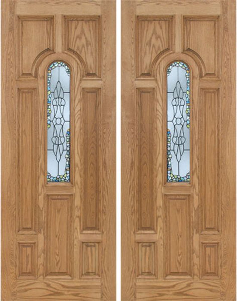 WDMA 72x96 Door (6ft by 8ft) Exterior Oak Carrick Double Door w/ Tiffany Glass - 8ft Tall 1