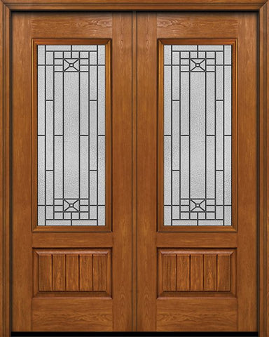 WDMA 72x96 Door (6ft by 8ft) Exterior Cherry 96in Plank Panel 3/4 Lite Double Entry Door Courtyard Glass 1