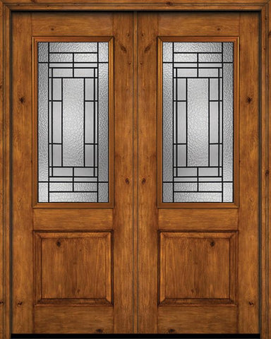 WDMA 72x96 Door (6ft by 8ft) Exterior Knotty Alder 96in Alder Rustic Plain Panel 2/3 Lite Double Entry Door Pembrook Glass 1