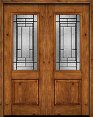 WDMA 72x96 Door (6ft by 8ft) Exterior Knotty Alder 96in Alder Rustic Plain Panel 2/3 Lite Double Entry Door Pembrook Glass 1