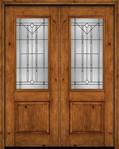 WDMA 72x96 Door (6ft by 8ft) Exterior Knotty Alder 96in Alder Rustic Plain Panel 2/3 Lite Double Entry Door Riverwood Glass 1