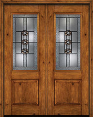 WDMA 72x96 Door (6ft by 8ft) Exterior Knotty Alder 96in Alder Rustic Plain Panel 2/3 Lite Double Entry Door Mission Ridge Glass 1