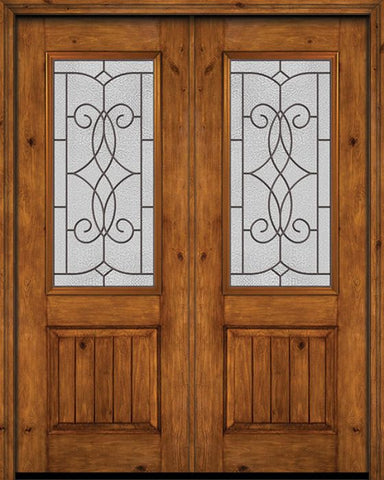 WDMA 72x96 Door (6ft by 8ft) Exterior Knotty Alder 96in Alder Rustic V-Grooved Panel 2/3 Lite Double Entry Door Ashbury Glass 1
