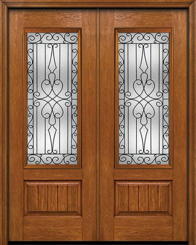 WDMA 72x96 Door (6ft by 8ft) Exterior Cherry 96in Plank Panel 3/4 Lite Double Entry Door Wyngate Glass 1